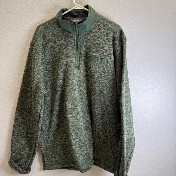 Eddie Bauer Mens Sweater Size XL Green 1/4 Zip Up Pullover Plush Fleece Pocket - Picture 5 of 9